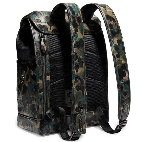 Coach League Flap Backpack In Signature Canvas Charcoal With Camo Print NWT - Picture 3 of 6